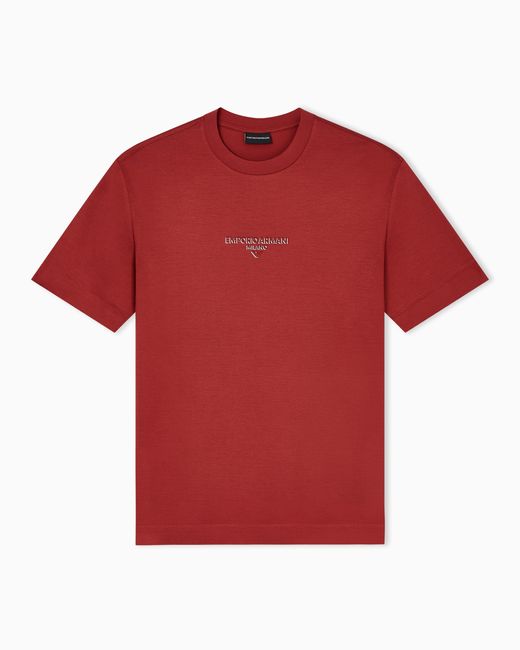Emporio Armani Red Lyocell Blend Jersey T-Shirt With 3D-Effect Logo for men