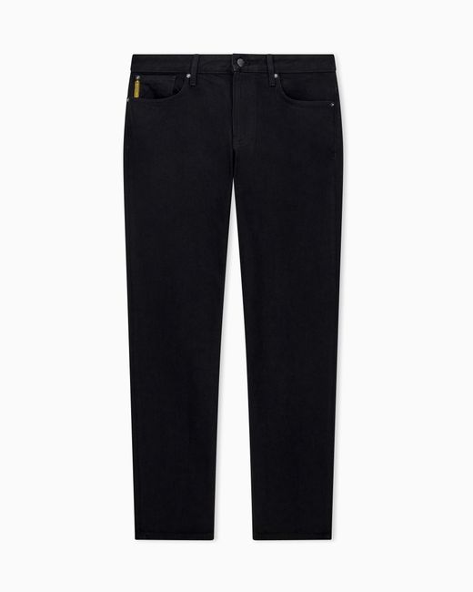 Emporio Armani Blue Slim Fit Five-Pocket Denim Jeans With Metal Logo for men