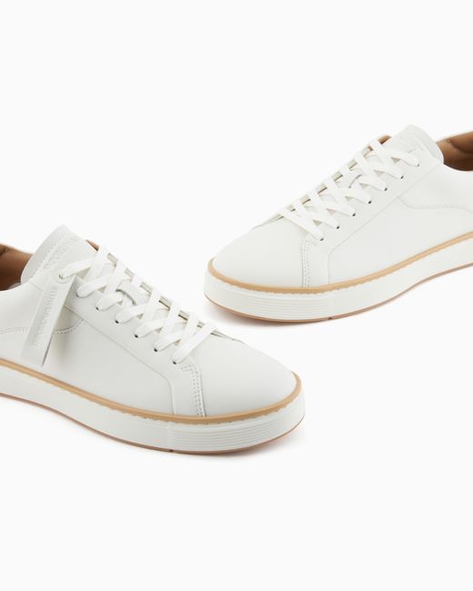 Emporio Armani White Leather Sneakers With A Contrasting Welt for men