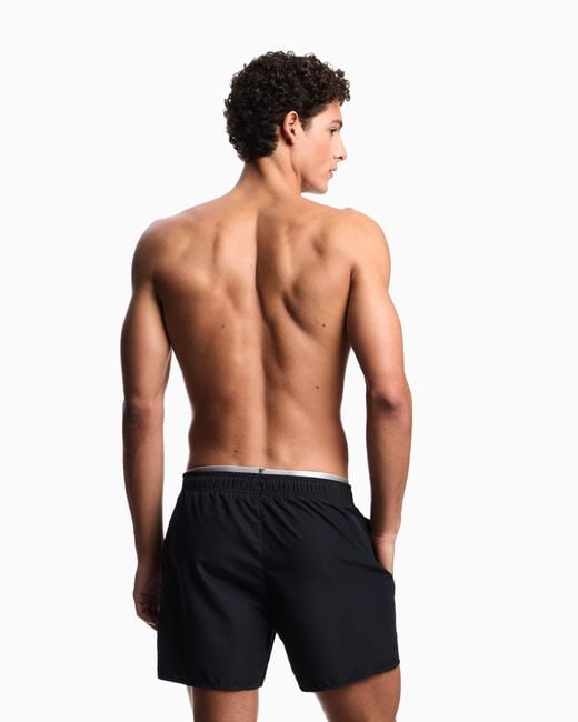 Emporio Armani Blue Swim Shorts With Logo Waistband for men
