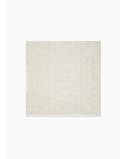 Emporio Armani White Modal Blend Stole With Tone-on-tone Jacquard Lettering
