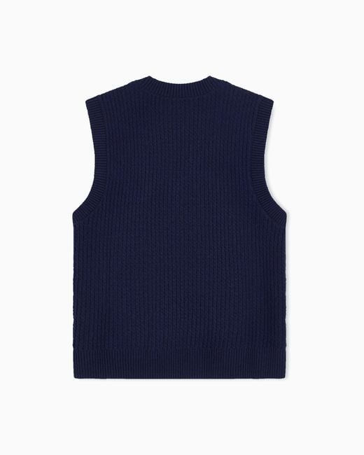 Emporio Armani Blue Virgin Wool V-Neck Vest for men