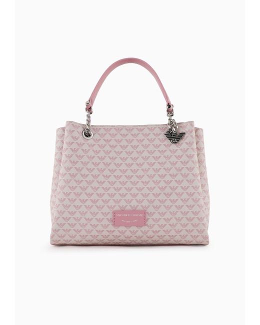Emporio Armani Pink All-over Eagle Handbag With Eagle Charm