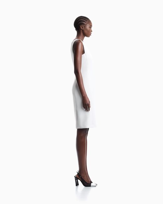 Emporio Armani White Slim Sleeveless Dress With A Boat Neckline And Back Zip
