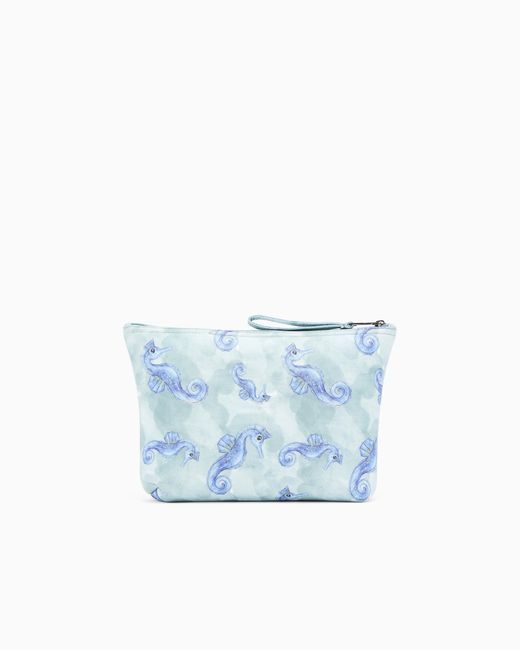 Emporio Armani Blue Sea Animals Print Beachwear Pouch