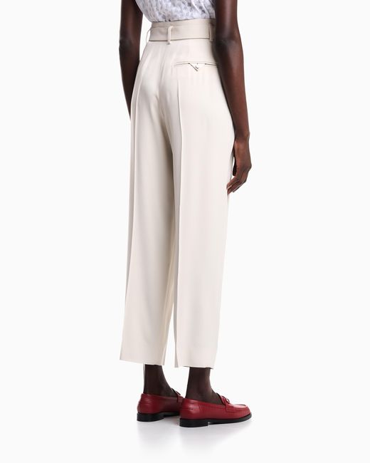 Pantaloni Con Pieghe E Cintura di Emporio Armani in White