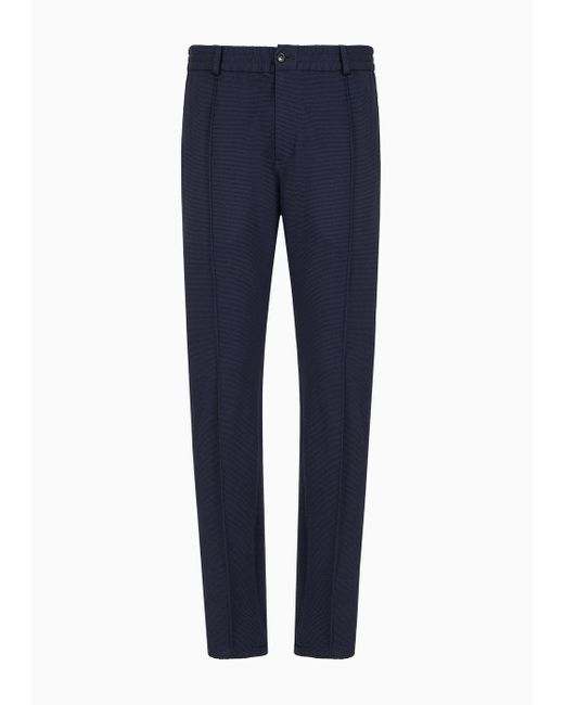 Emporio Armani Blue 3d-effect Technical Jersey Trousers With Ribbing for men