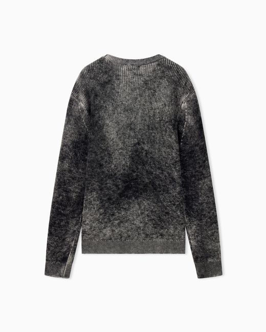 Emporio Armani Black Ribbed Virgin Wool Sweater With Mélange Print for men