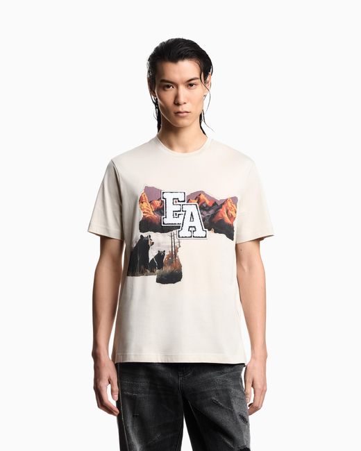 Emporio Armani White Après Mountain-Print Jersey T-Shirt for men