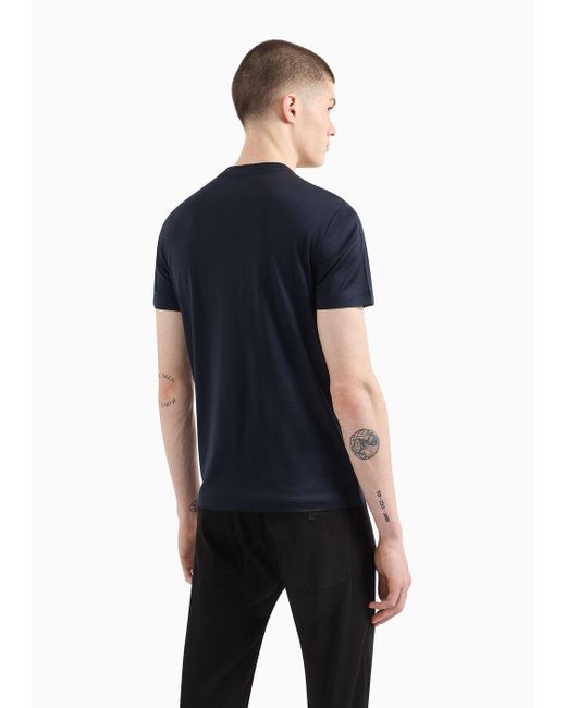 Emporio Armani Blue Lyocell-blend Jersey T-shirt With Asv Micro Logo Lettering for men