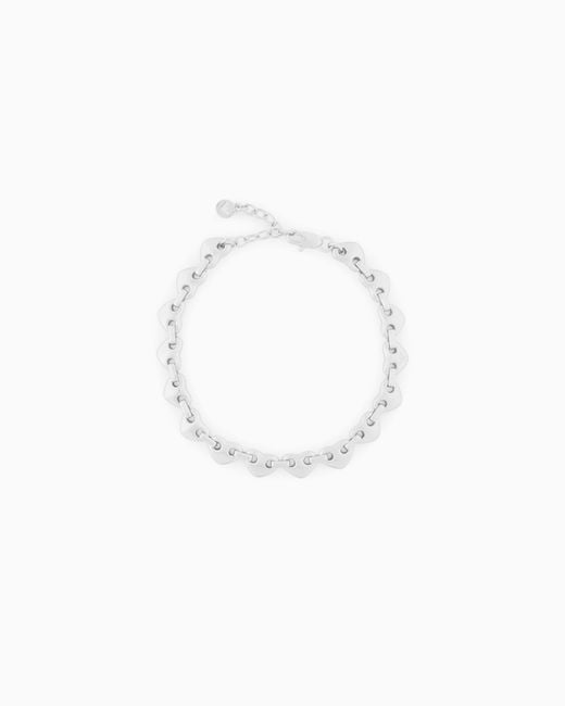 Emporio Armani White Tone Brass Heart Chain Necklace