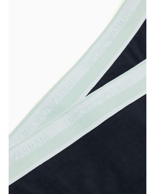 Emporio Armani Blue Asv Two-pack Of Iconic Logo Band Organic Cotton Brazilian Briefs