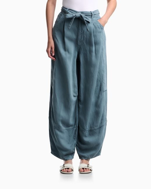 Emporio Armani Blue Garment-Dyed Linen And Lyocell Five-Pocket Trousers