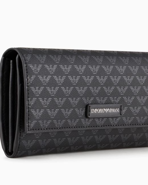 Emporio Armani Black All-Over Eagle Wallet With Flap