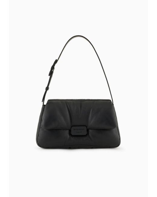 Emporio Armani Black Baguette Shoulder Bag In Puffy Nappa Leather