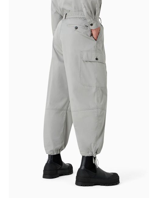 Emporio Armani Gray Bonded Lightweight Twill Cargo Trousers for men