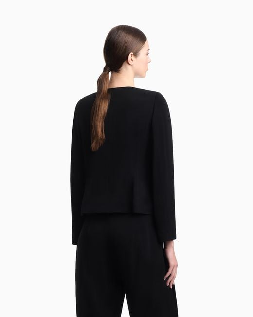 Emporio Armani Black Armure Fabric Jacket With Ruffles