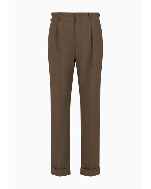 Pantaloni In Fresco Lana Con Piega Frontale di Emporio Armani in Brown da Uomo