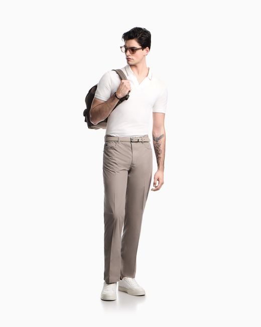 Emporio Armani White V-Neck Piqué Polo Shirt for men