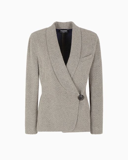 Emporio Armani Gray Jacke Mit Außermittigem Verschluss, Gefertigt Aus Einer Woll-Mischung Mit Einem Fischgrat-Muster