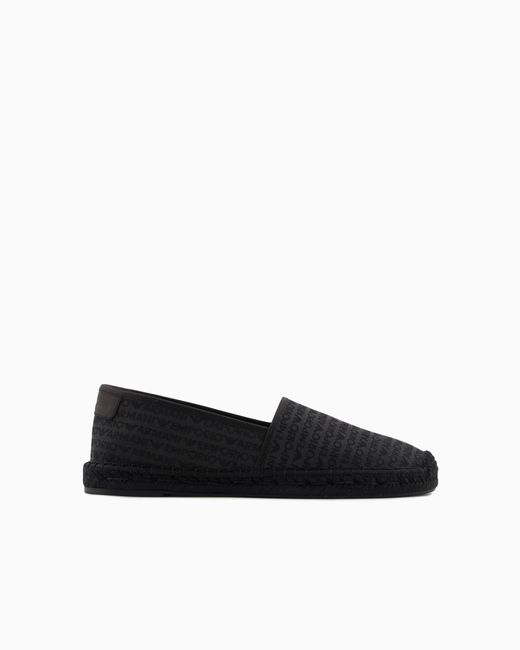 Emporio Armani Black Jacquard Espadrilles With All-Over Logo Lettering for men