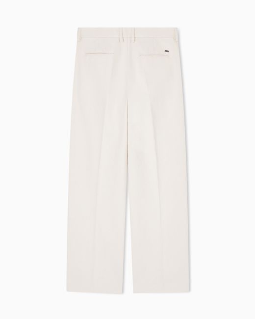 Emporio Armani White Cotton Bull Trousers With Pleats for men