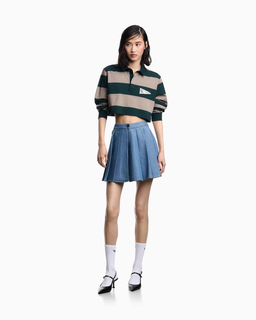 Emporio Armani Green Eagle Club, Cropped Oversized-Stripe Jersey Polo Shirt With Patch
