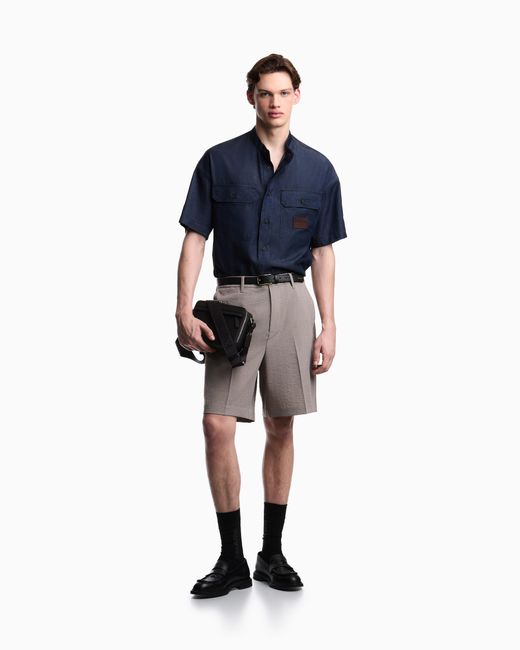 Emporio Armani Blue Denim Capsule Collection Comfort-Fit Lyocell-Blend Chambray Shirt for men