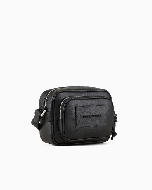Emporio Armani Black Tumbled-Leather Camera Case With Shoulder Strap for men