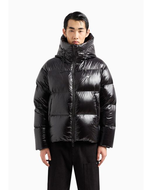 Emporio Armani Water-repellent Hooded Down Jacket In Quilted Nylon in Black  for Men