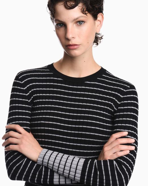 Emporio Armani Blue Slim Fit Ribbed Pullover With Crew Neck And Striped Pattern