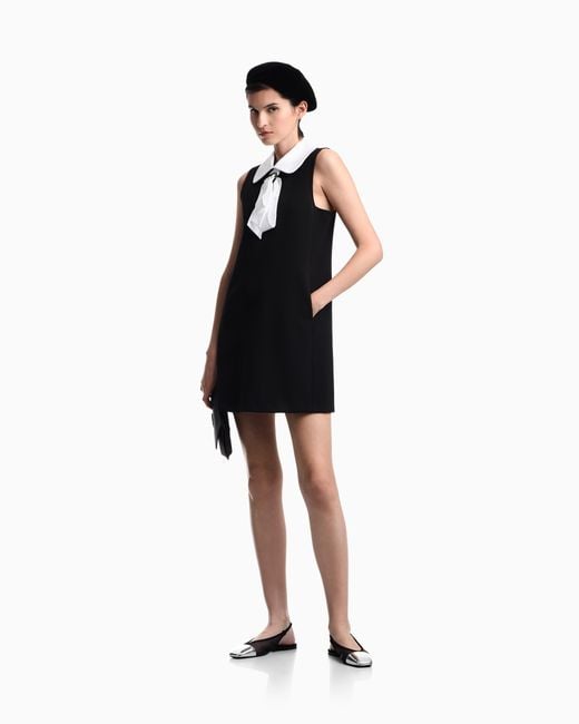 Emporio Armani Black Sleeveless Dress With A Peter Pan Collar And A Front Tie