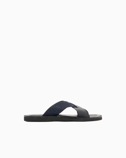 Emporio Armani White Leather Cross-Over Sandals With Logo Tape for men