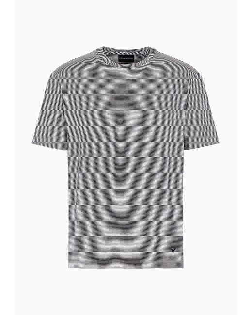 Emporio Armani Gray Striped Jersey T-shirt In A Bamboo Viscose Blend for men