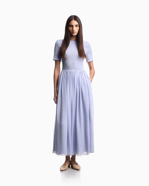 Emporio Armani Blue Short-Sleeved Long Dress