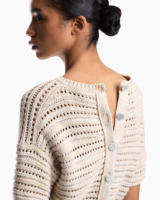 Emporio Armani White Short-Sleeved Jumper With Perforated Knit