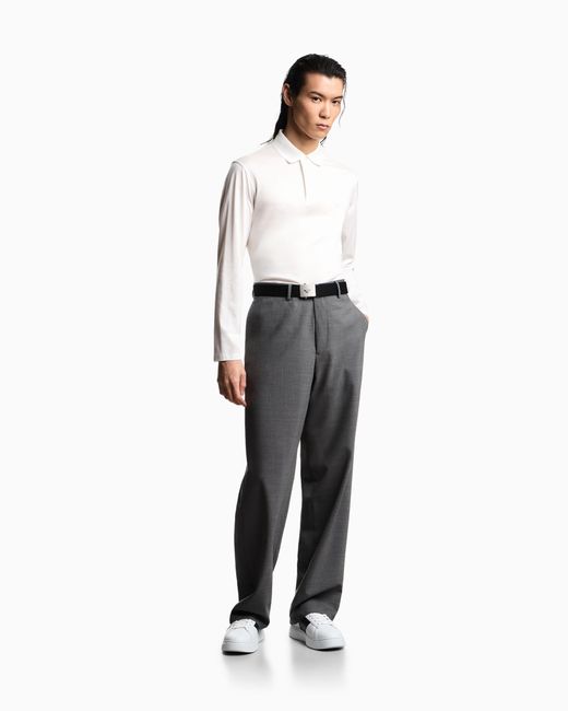 Emporio Armani White Long-Sleeved Polo Shirt for men
