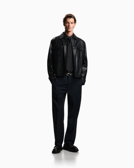 Emporio Armani Blue Shirt With All-Over Micro-Pattern Print for men