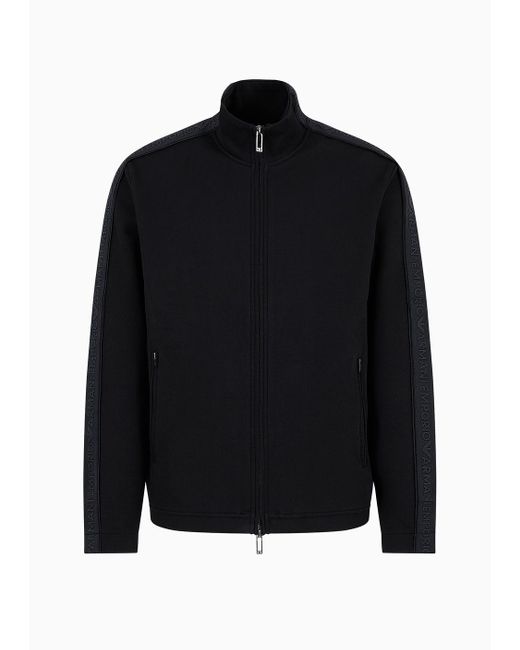 Emporio Armani Black Double-jersey Full-zip Sweatshirt With Logo Tape for men