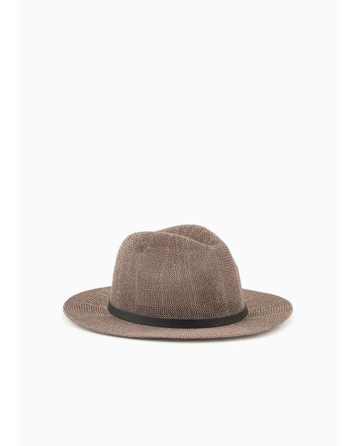 Emporio Armani Brown Paper-yarn Fedora Hat With Strap for men