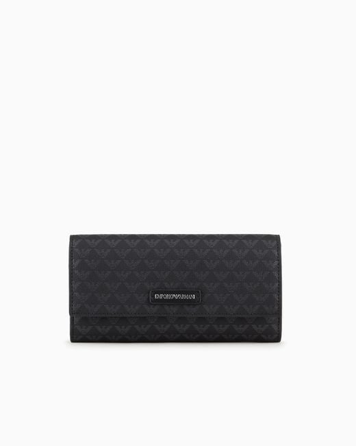 Emporio Armani Black All-Over Eagle Wallet With Flap