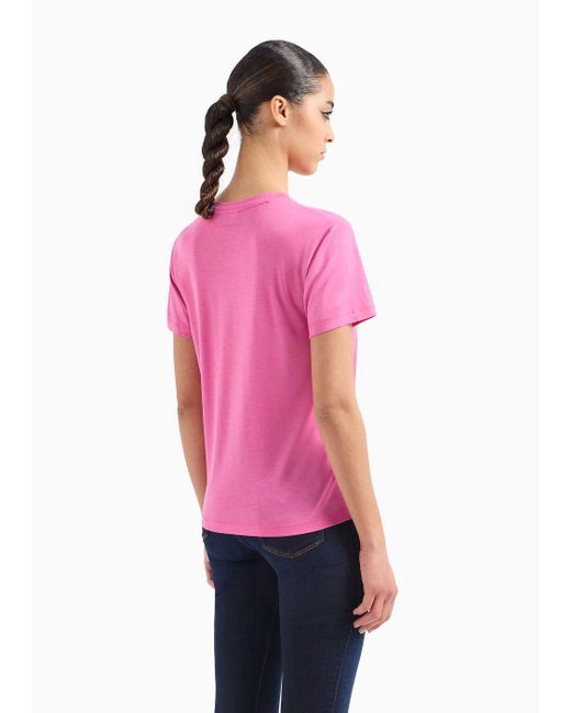 Emporio Armani Pink Asv Washed Lyocell T-shirt With Devoré-effect Logo