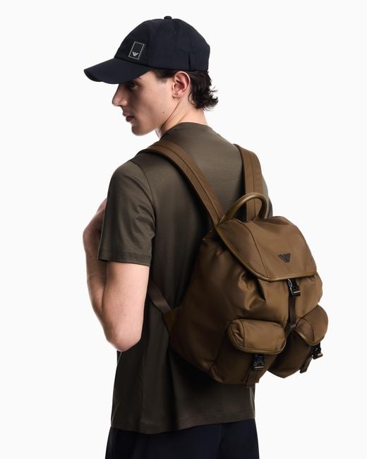 Emporio Armani Brown Multi-Pocket Backpack for men