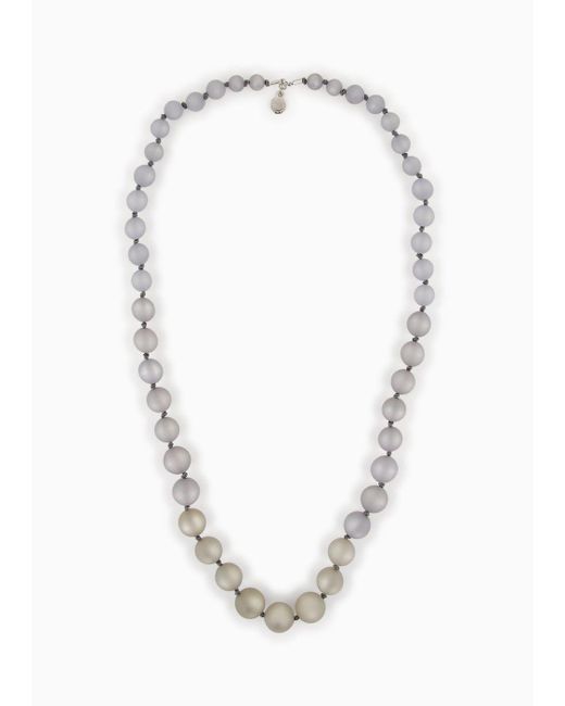 Emporio Armani White Long Necklace With Pearl-effect Gradient Spheres