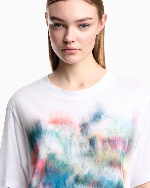 Emporio Armani White Lightweight Jersey T-Shirt With Multicolour Print