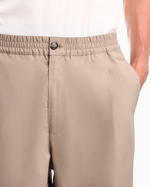 Emporio Armani Natural Regular Fit Cotton Poplin Trousers With Elasticated Waist for men