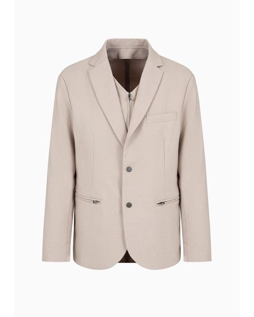 Emporio Armani Natural Wool-blend Single-breasted Jacket With Detachable Inner Panel for men