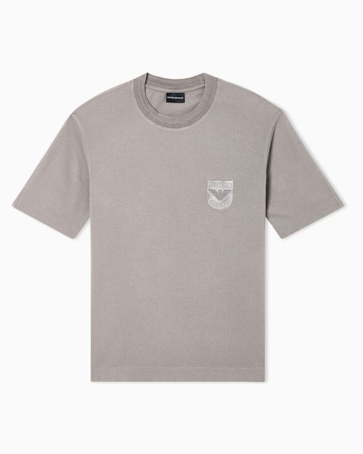 Emporio Armani Gray Heavy Jersey T-Shirt With Shield Embroidery for men