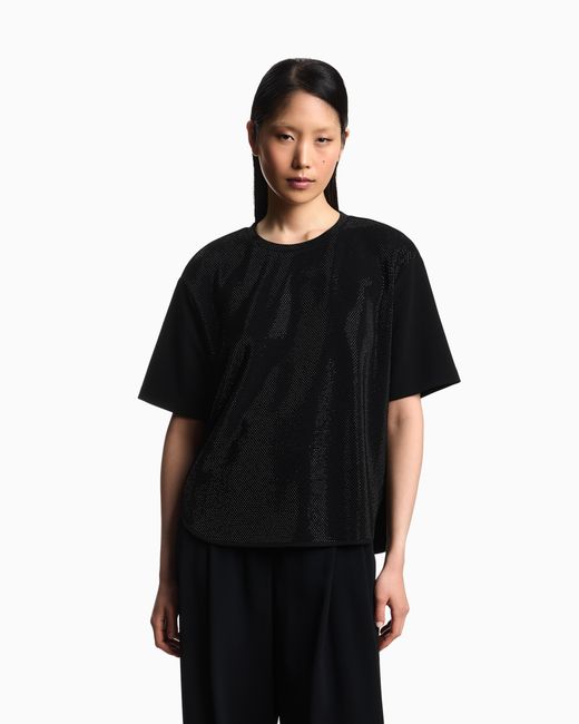 Emporio Armani Blue Scuba Crêpe T-Shirt With Micro Studs