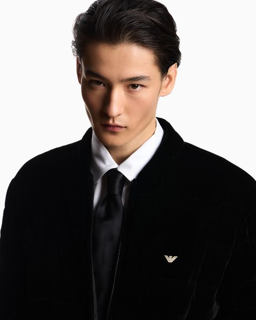 Emporio Armani Black Lunar New Year Reversible Velvet Down Jacket for men